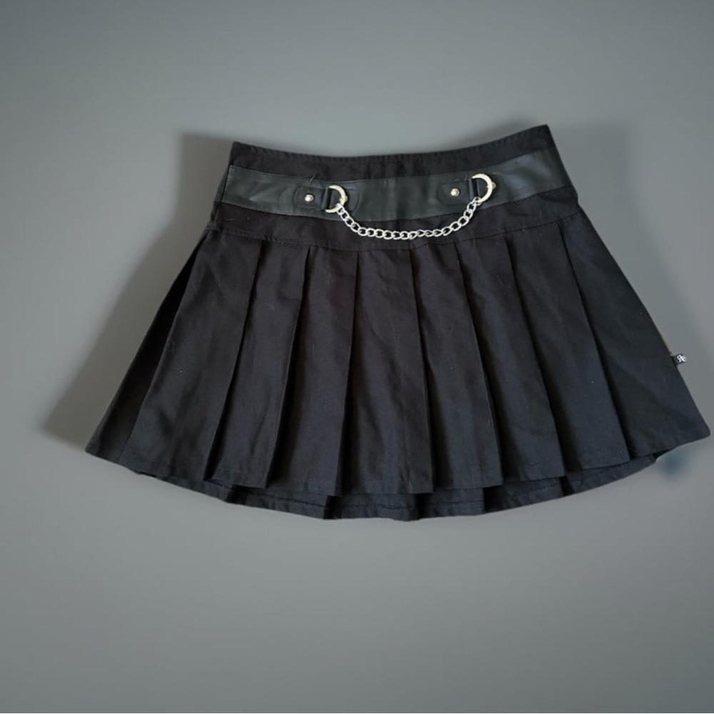 Royal Bones Daang Goodman Black Pleated Chain Detail Goth Skater Skirt ~L